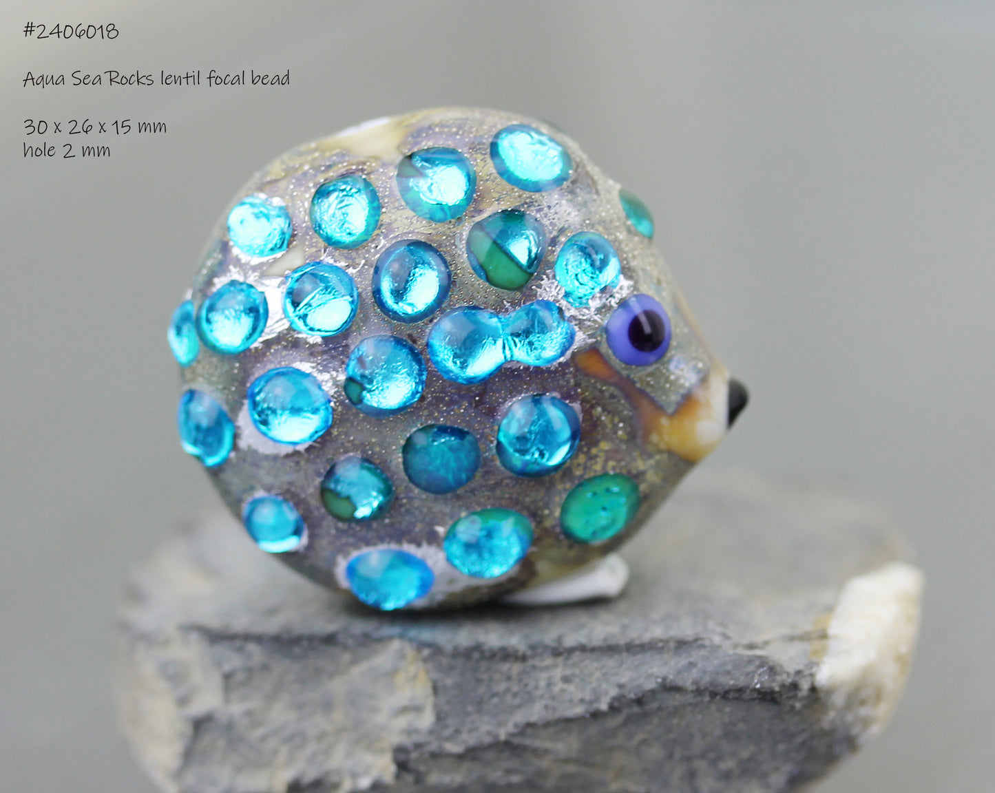 MTO Sea Rocks hedgehog focal bead teal/purple