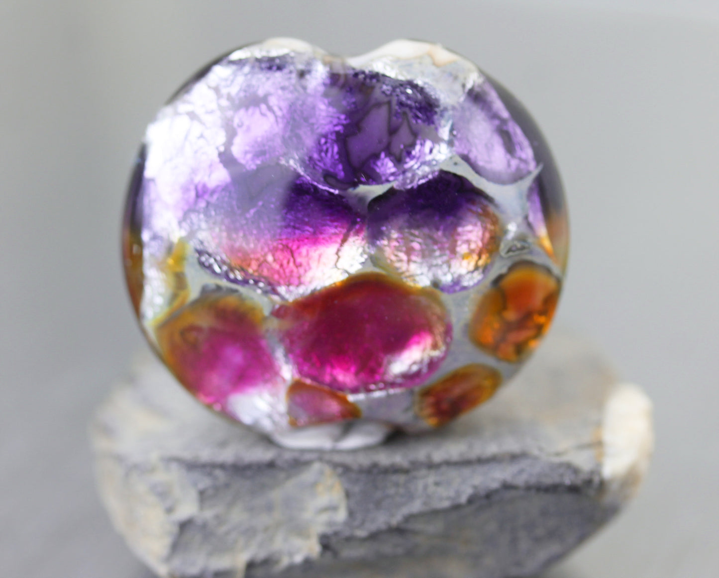 Large Peach/pink & purpleSea Rocks lentil focal bead #2406006