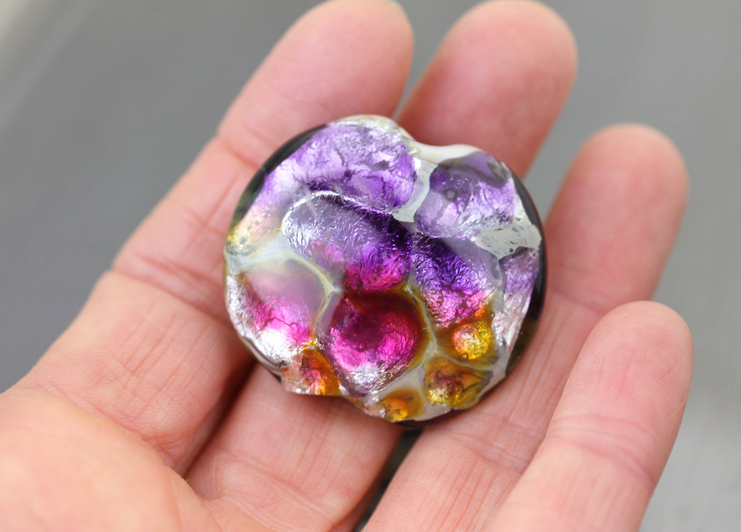 Large Peach/pink & purpleSea Rocks lentil focal bead #2406006