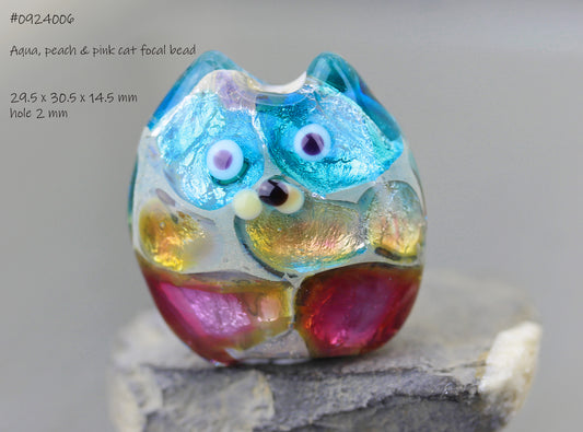 Pink, peach & aqua Sea Rocks cat focal bead #0924006