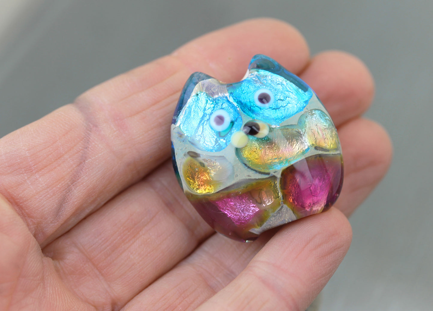 Pink, peach & aqua Sea Rocks cat focal bead #0924006