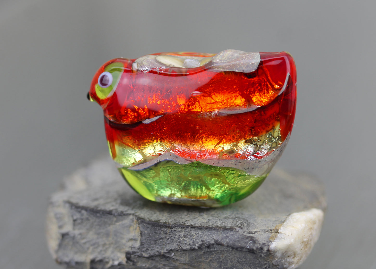 Autumn Bird Focal Bead Fiery orange & green #0924017