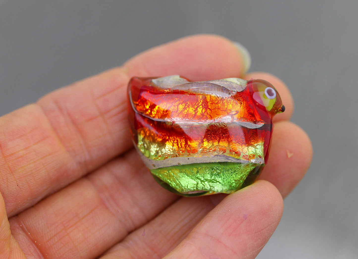 Autumn Bird Focal Bead Fiery orange & green #0924017