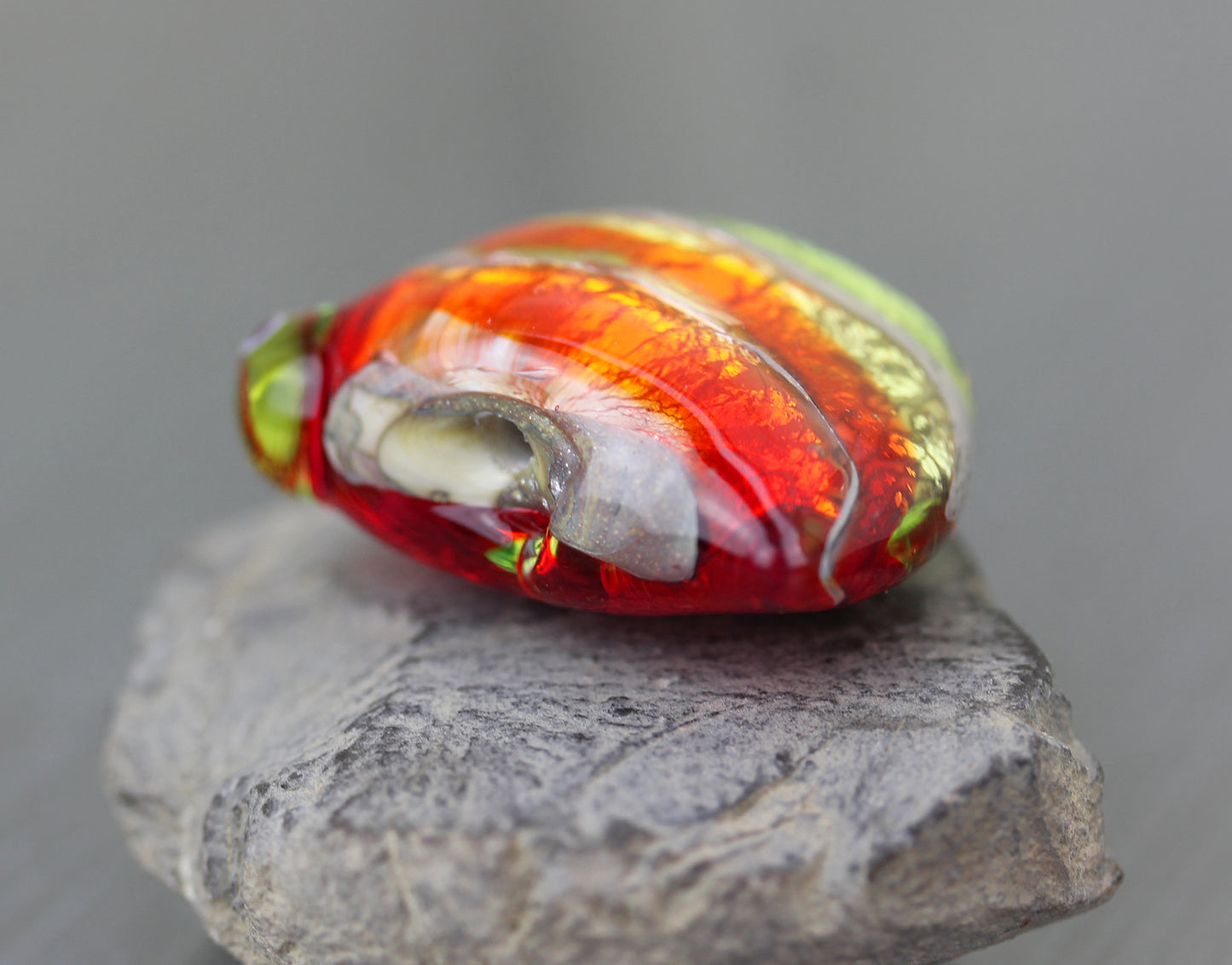 Autumn Bird Focal Bead Fiery orange & green #0924017