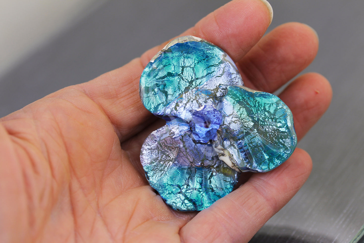 Aqua Lavender Sea Rocks flower focal bead #0924007