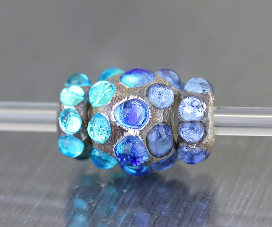 Rainbow Set of 3 aqua, cobalt & lavender blue big hole cube beads #224108