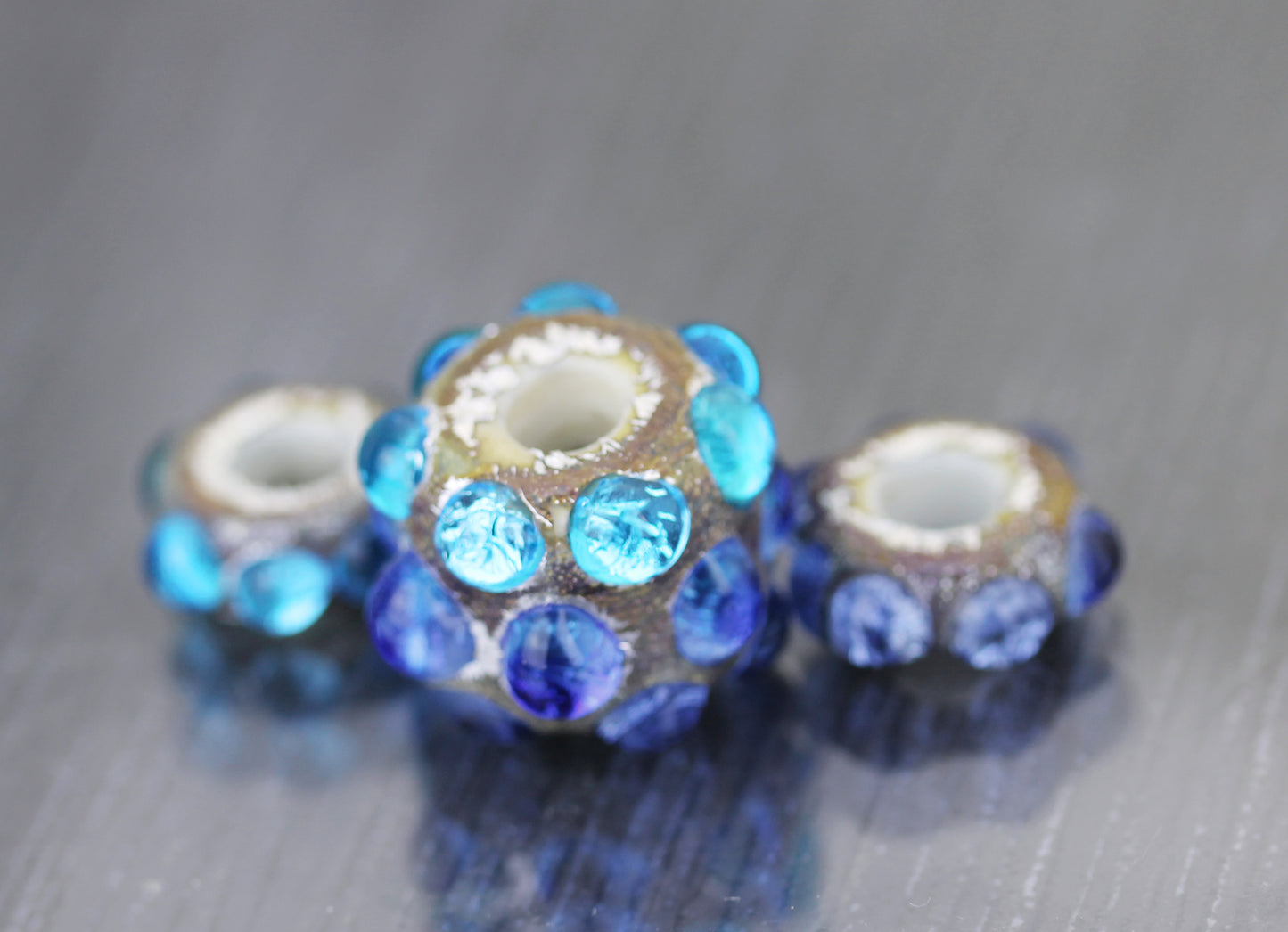 Rainbow Set of 3 aqua, cobalt & lavender blue big hole cube beads #224108