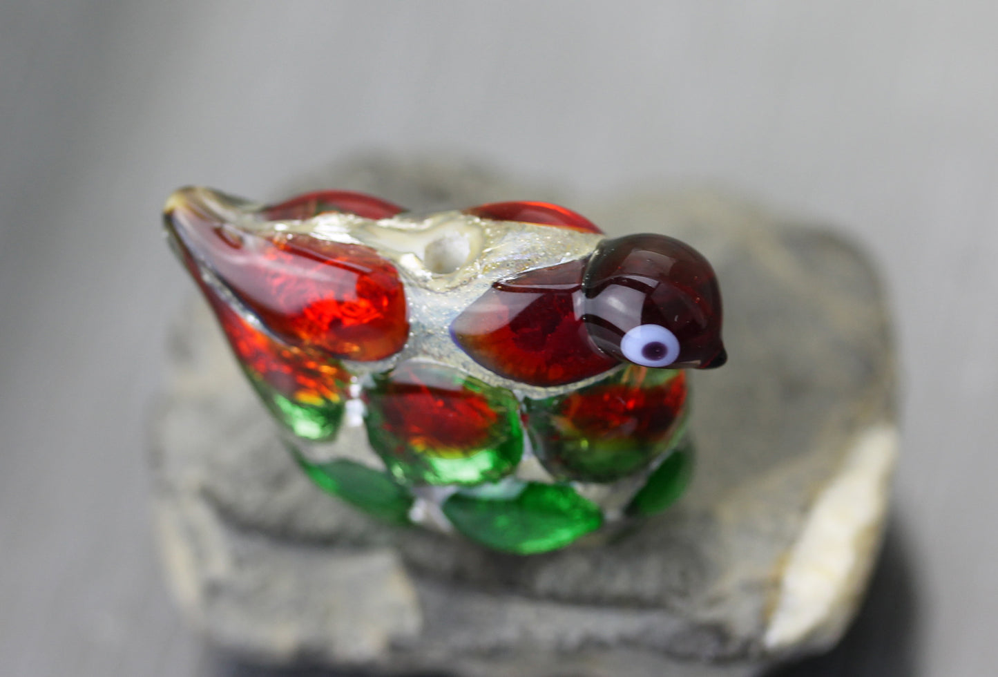 Bird Focal Bead Fiery orange & green #0924050