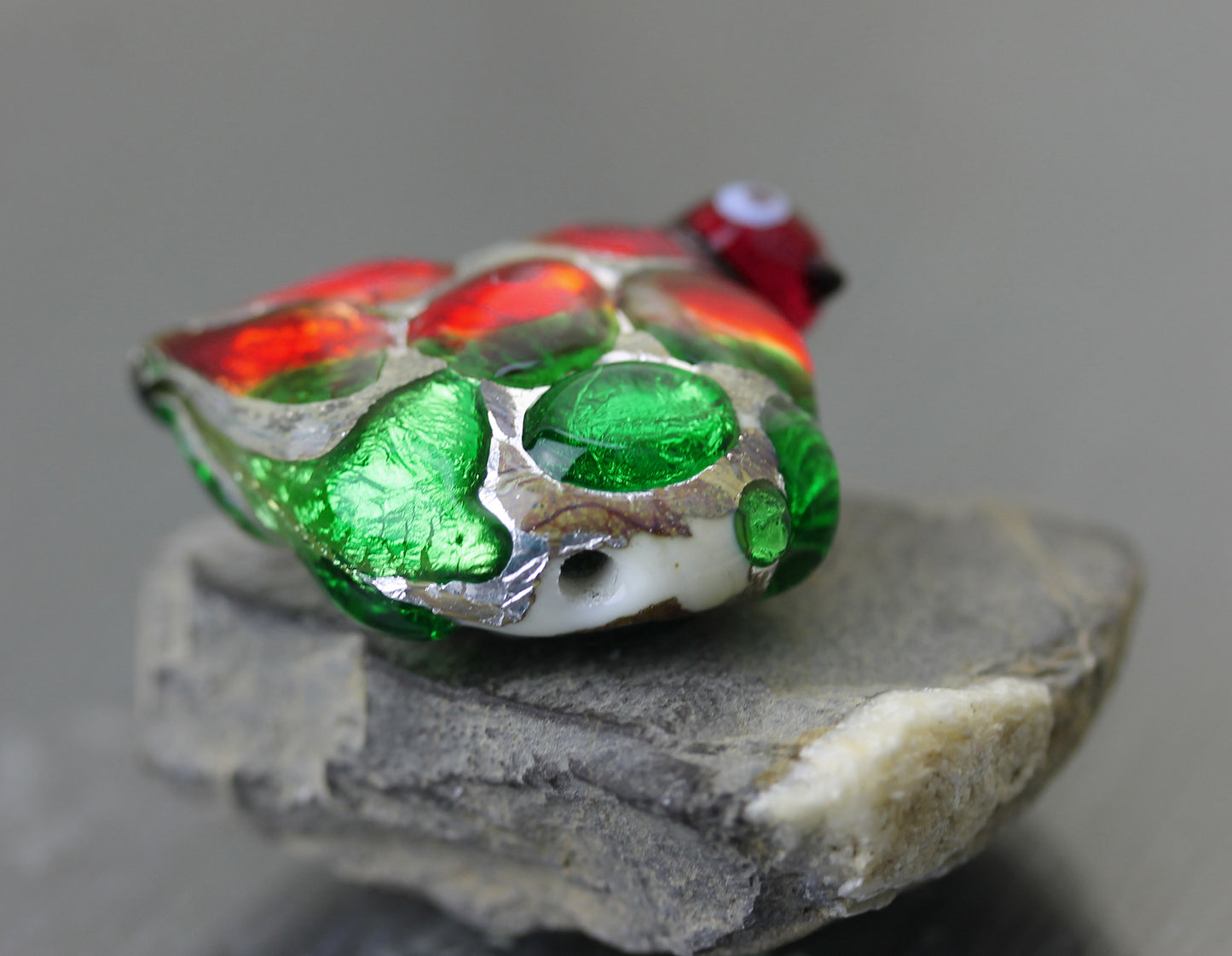 Bird Focal Bead Fiery orange & green #0924050