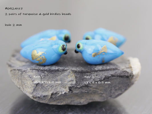 Turquoise & gold bird bead pair #0924117birds