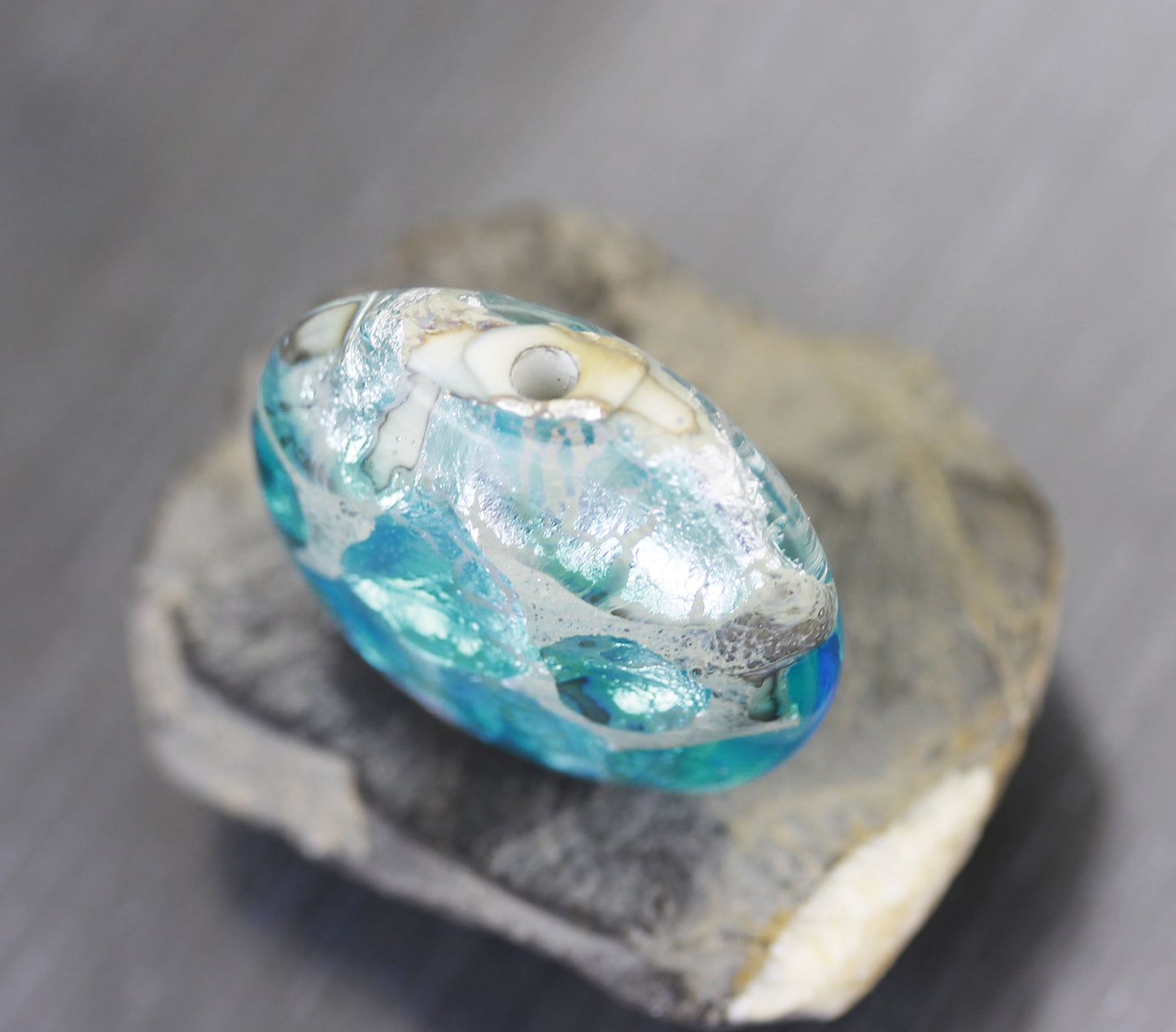 Ombré aqua Sea Rocks lentil focal bead