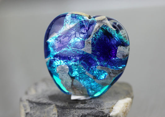 Large Cobalt Blue & aqua Sea Rocks Heart Focal Bead #1024003