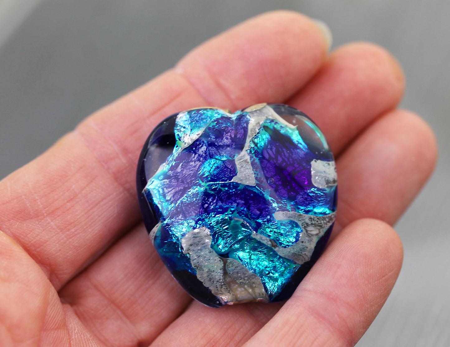 Large Cobalt Blue & aqua Sea Rocks Heart Focal Bead #1024003