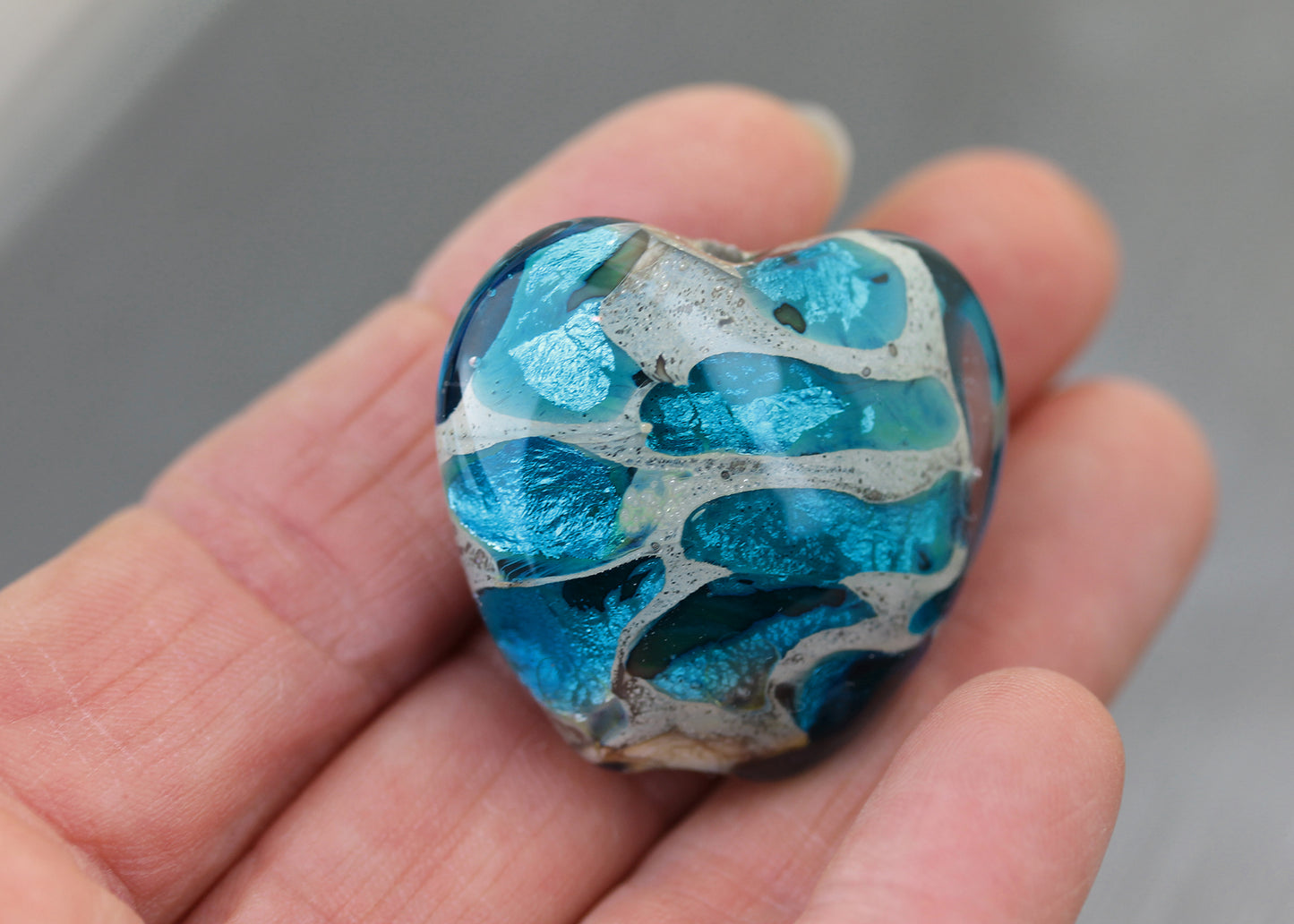 Large Dark Turquoise Blue Sea Rocks Heart Focal Bead #1024022