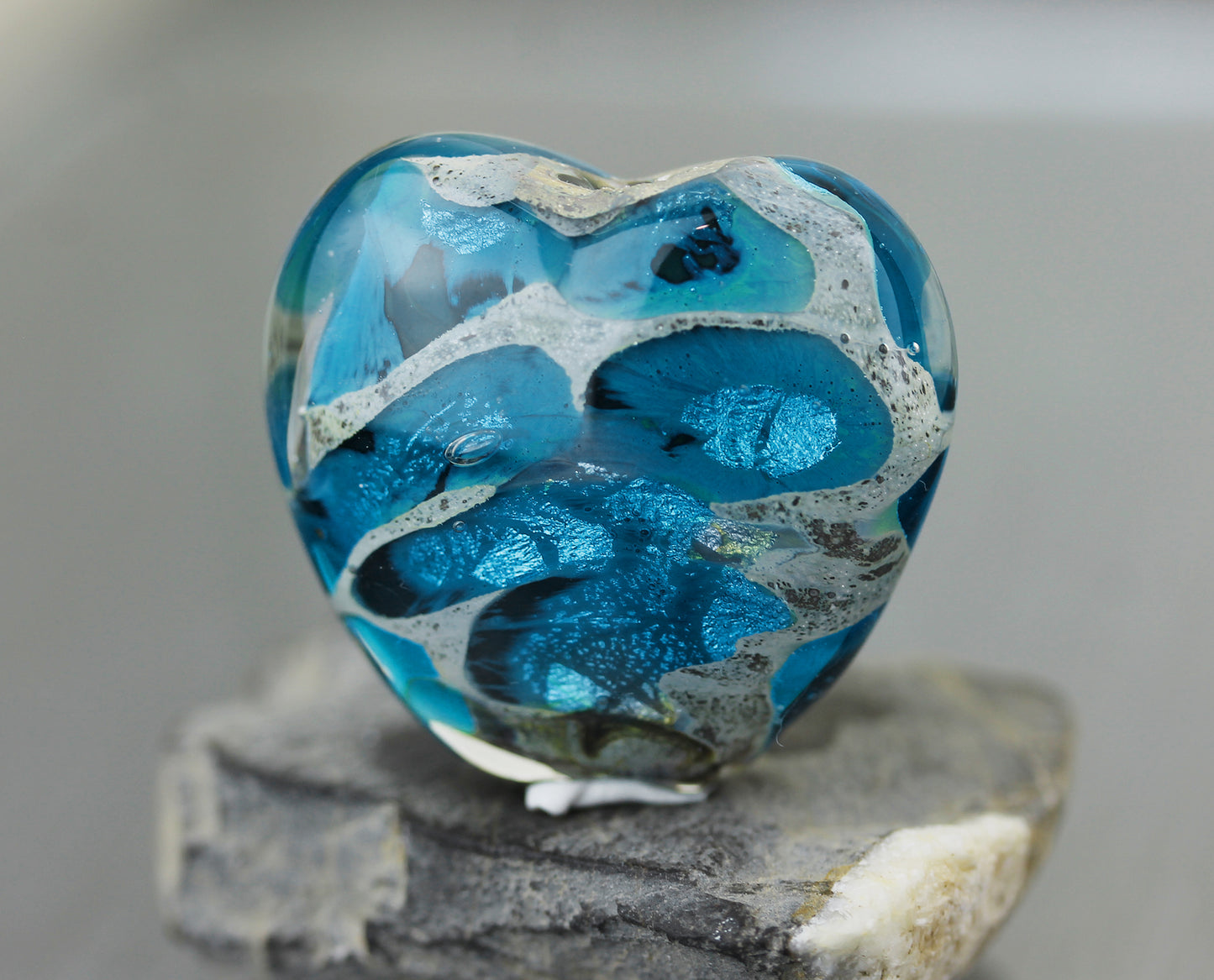 Large Dark Turquoise Blue Sea Rocks Heart Focal Bead #1024022