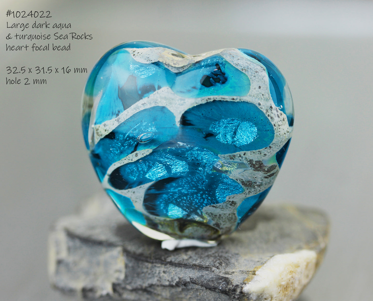 Large Dark Turquoise Blue Sea Rocks Heart Focal Bead #1024022