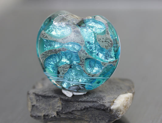 Large aqua Sea Rocks Heart Focal Bead #1024008