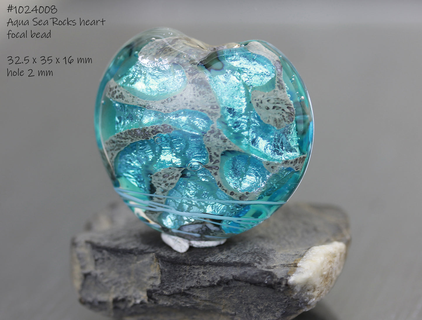 Large aqua Sea Rocks Heart Focal Bead #1024008