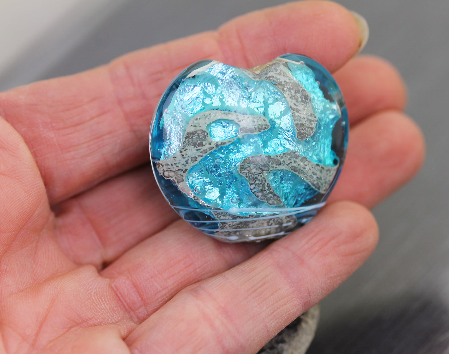 Large aqua Sea Rocks Heart Focal Bead #1024008