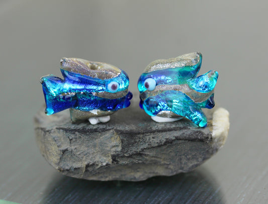 Aqua Sea Rocks fish bead pair #1024028MTO