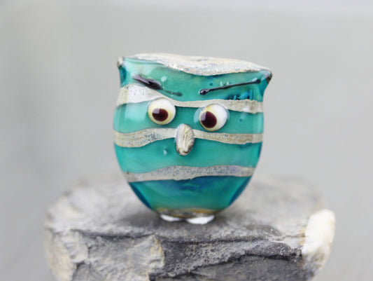 Turquoise Blue Frowning Owl Bird Bead