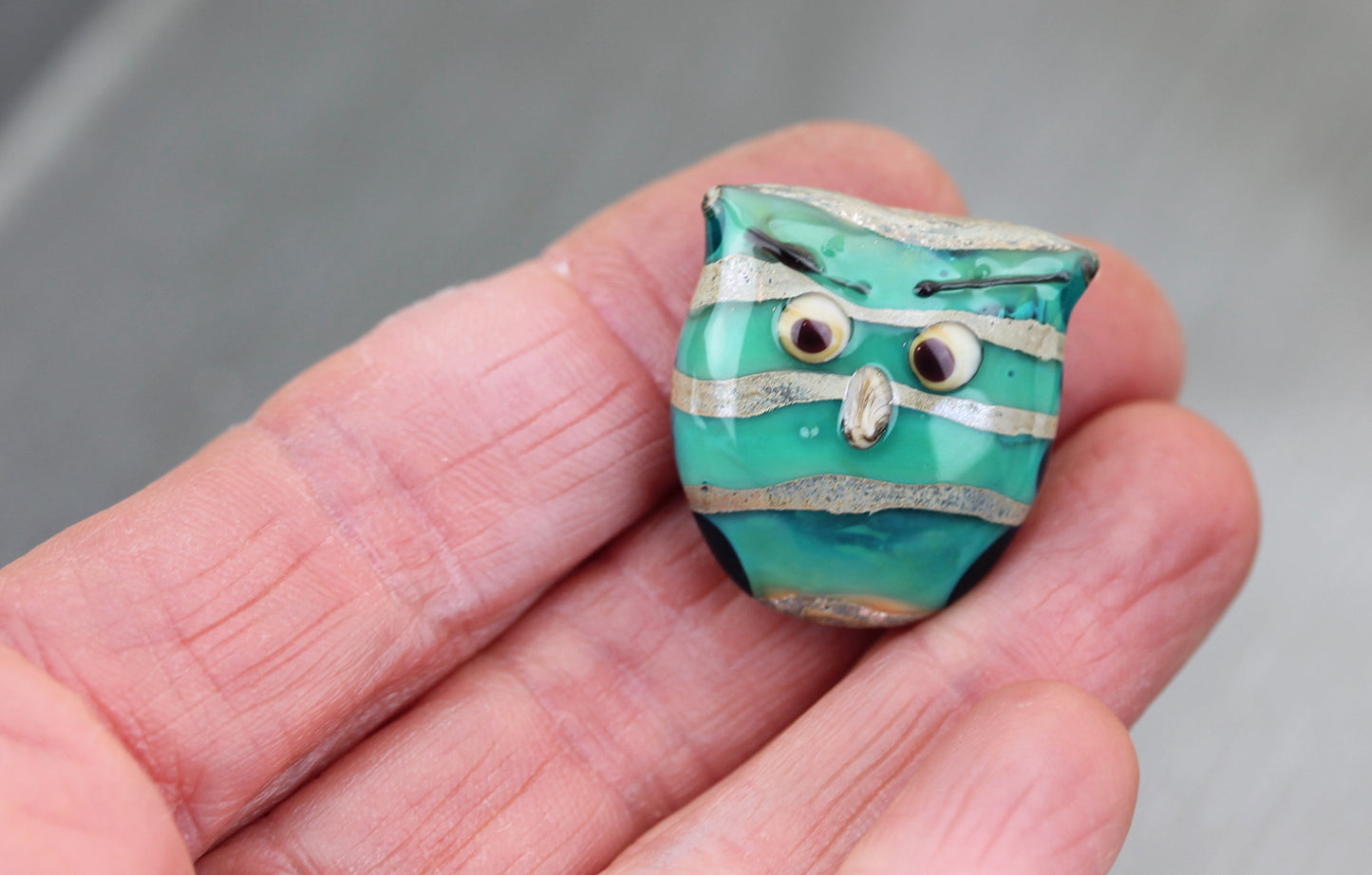 Turquoise Blue Frowning Owl Bird Bead