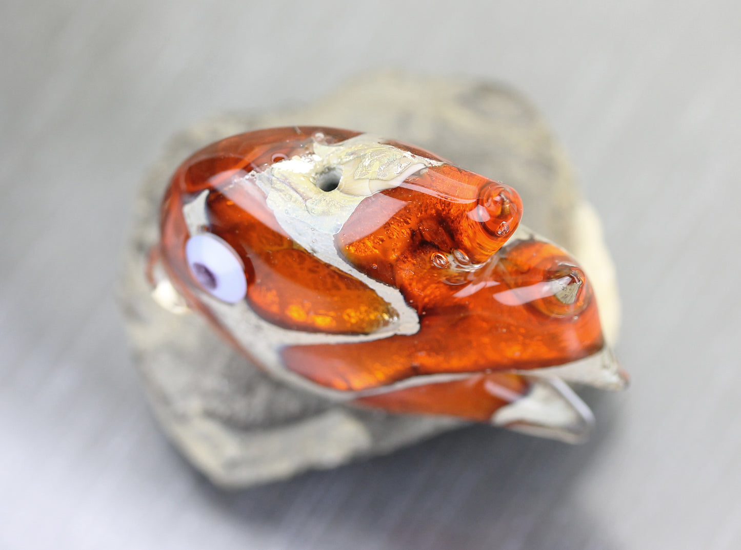 Large fiery orange Sea Rocks fish lampwork glass focal bead #1124812s