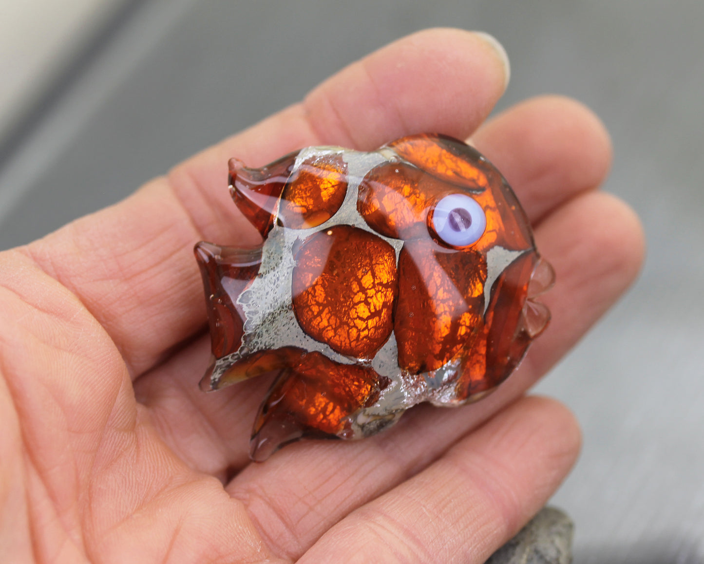 Large fiery orange Sea Rocks fish lampwork glass focal bead #1124812s