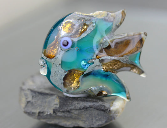 Turquoise & golden amber Art Nouveau Sea Rocks fish focal bead  #1124011