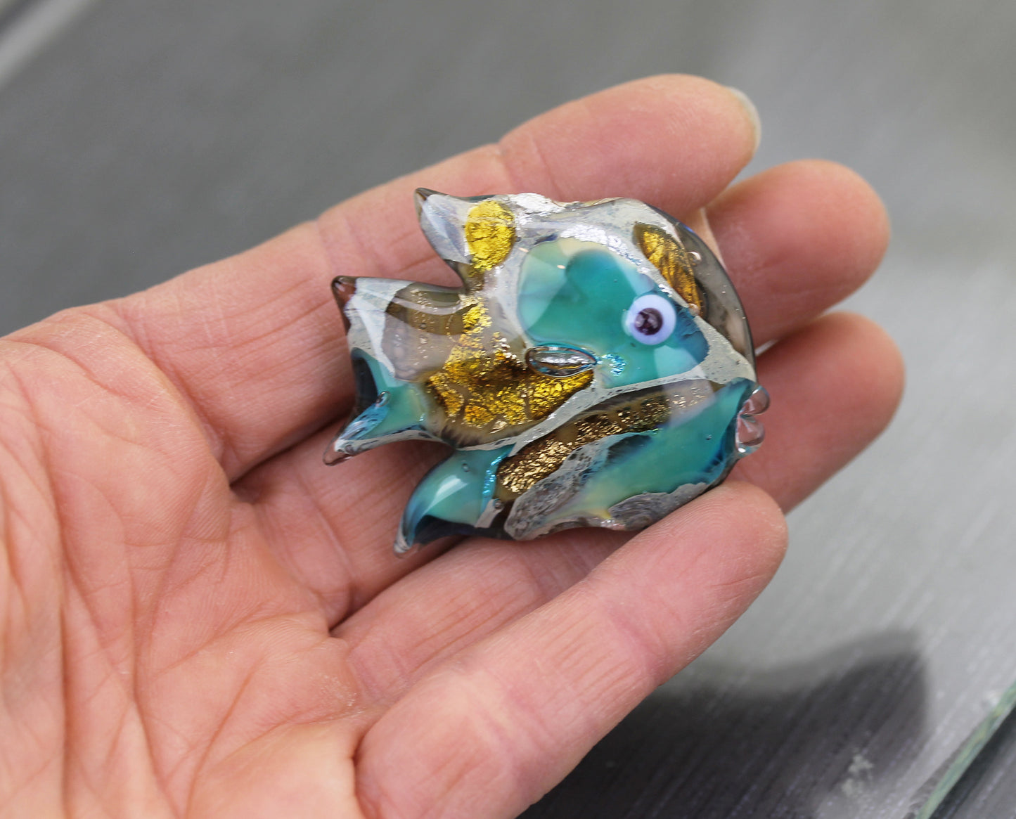 Turquoise & golden amber Art Nouveau Sea Rocks fish focal bead  #1124011