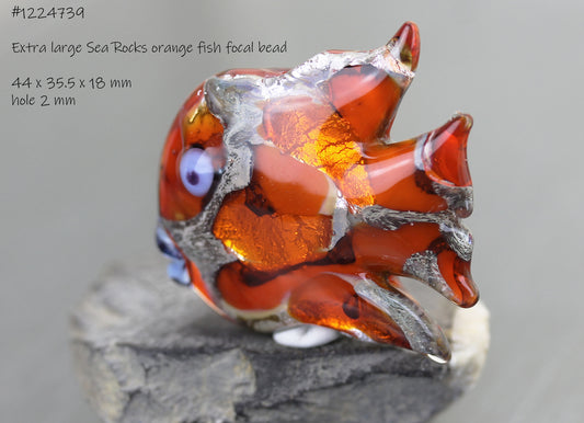 Large fiery orange Sea Rocks fish lampwork glass focal bead #1224789