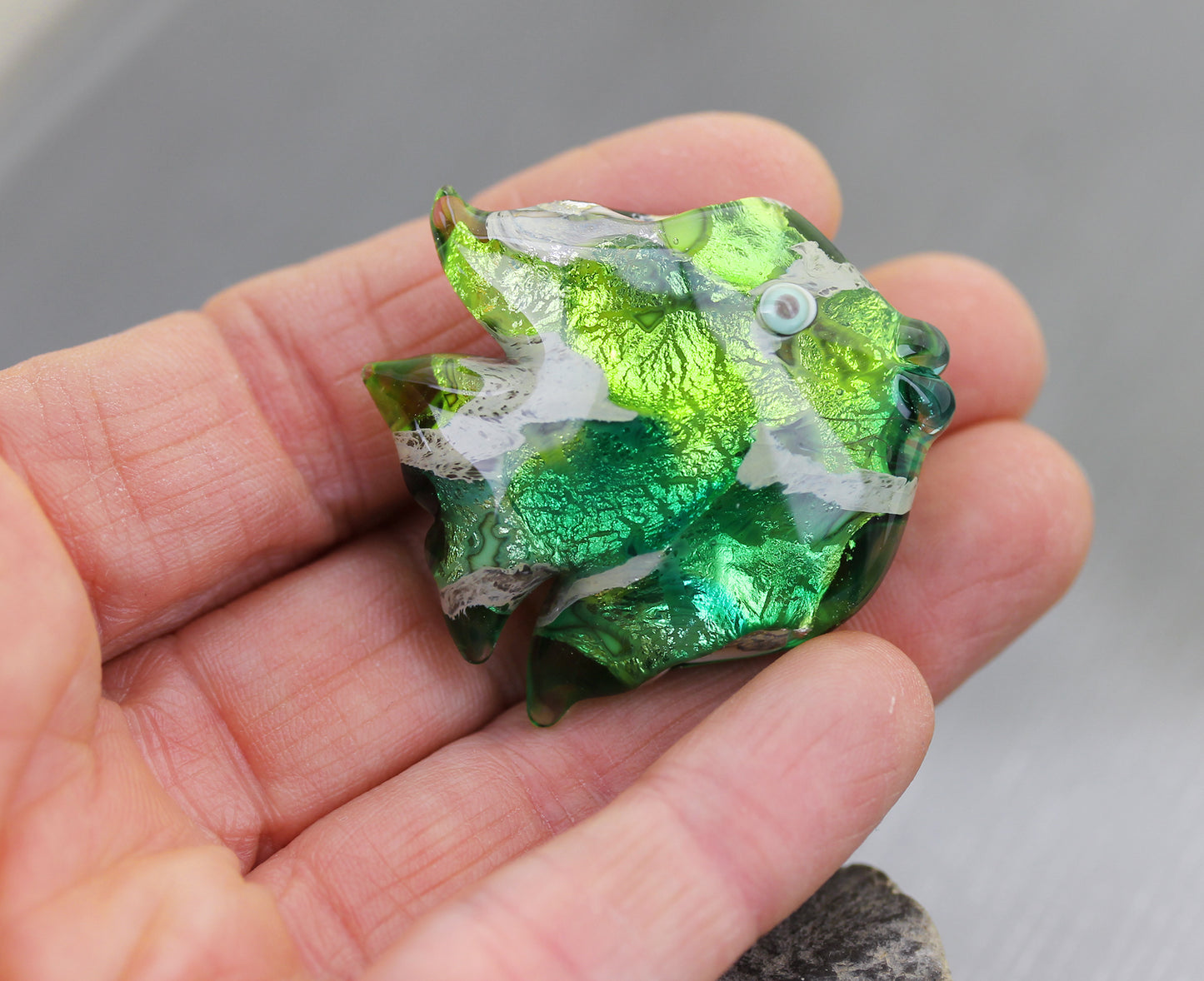 Large bright green lampwork glass fish focal Bead #1124852