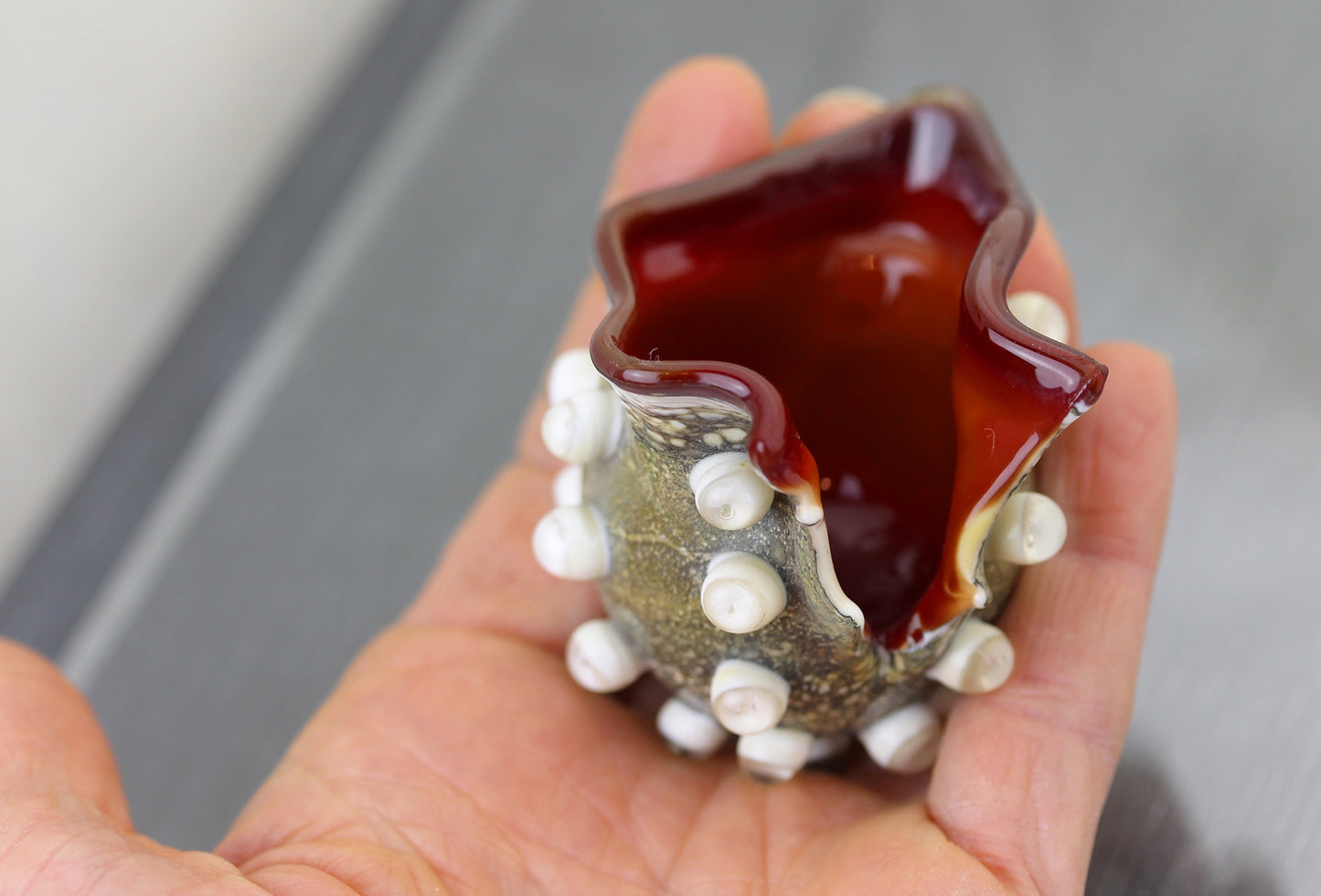 Mini dark red Coral Reef blown vessel