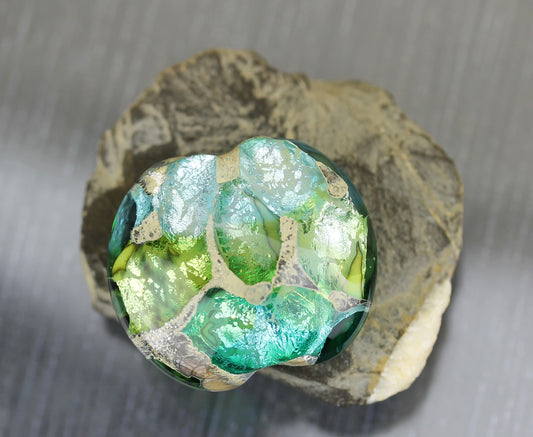 Large pastel aqua, teal & green Sea Rocks lentil focal bead