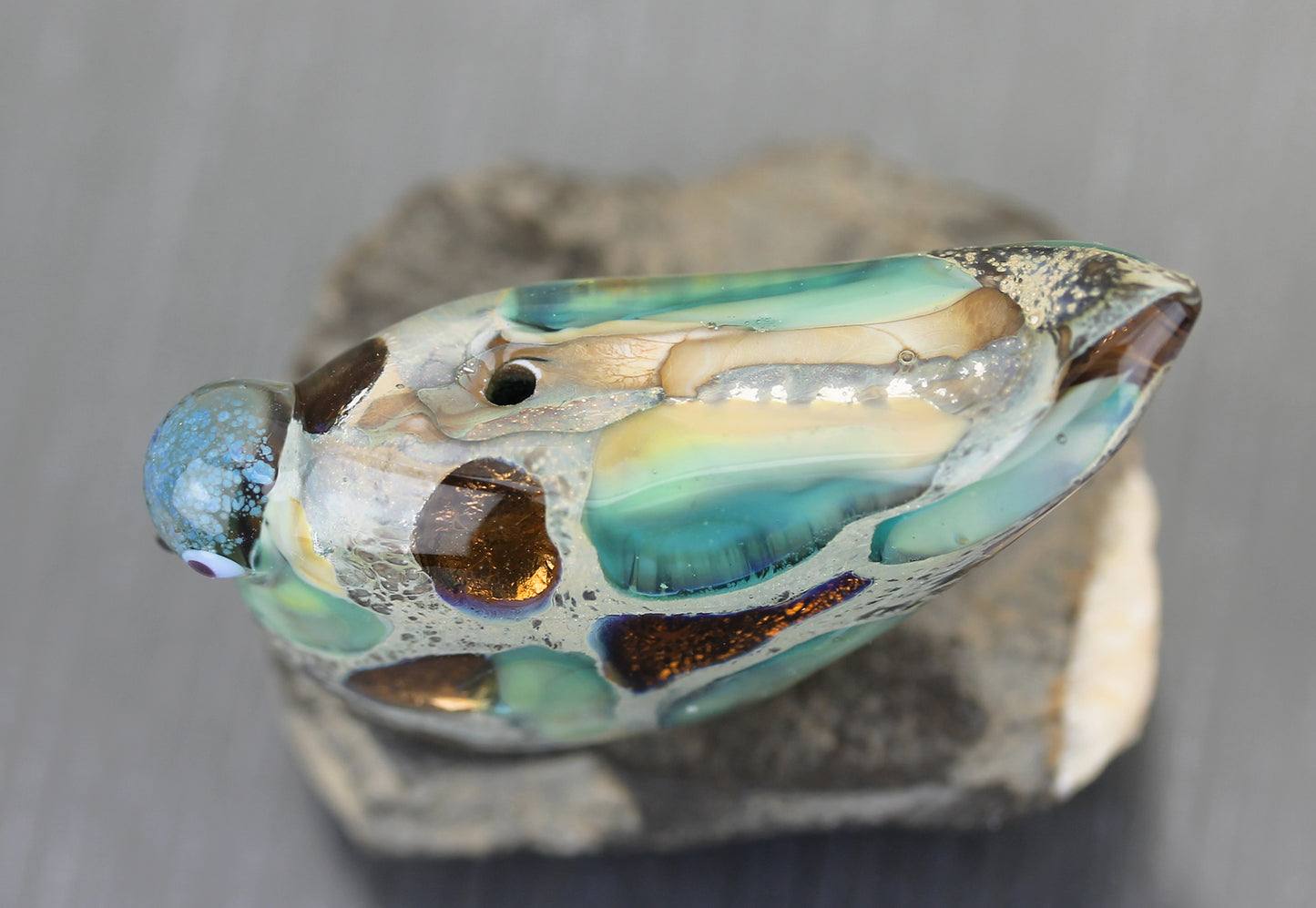 Perle oiseau Sea Rocks Art Nouveau turquoise & ambre #1224728