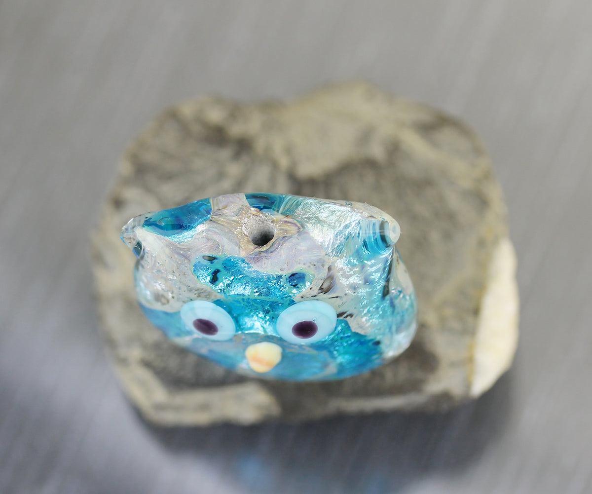 Perle Hibou Sea Rocks bleu turquoise en verre #2502606