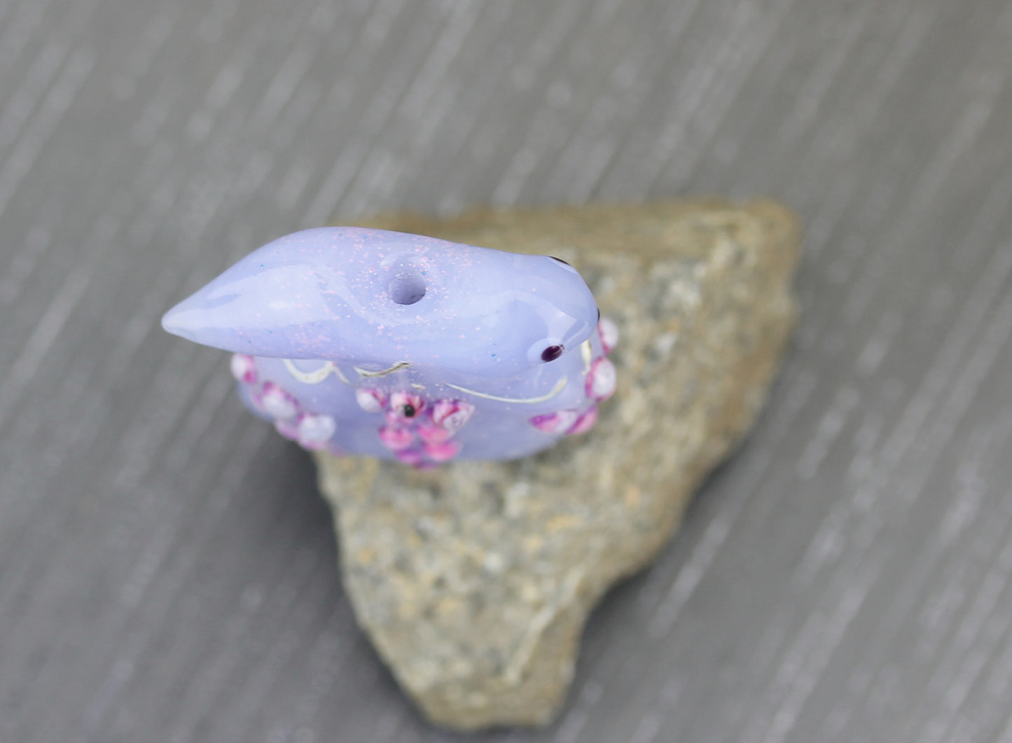 Pastel blue & pink Wisteria hare lampwork glass focal Bead #2505021