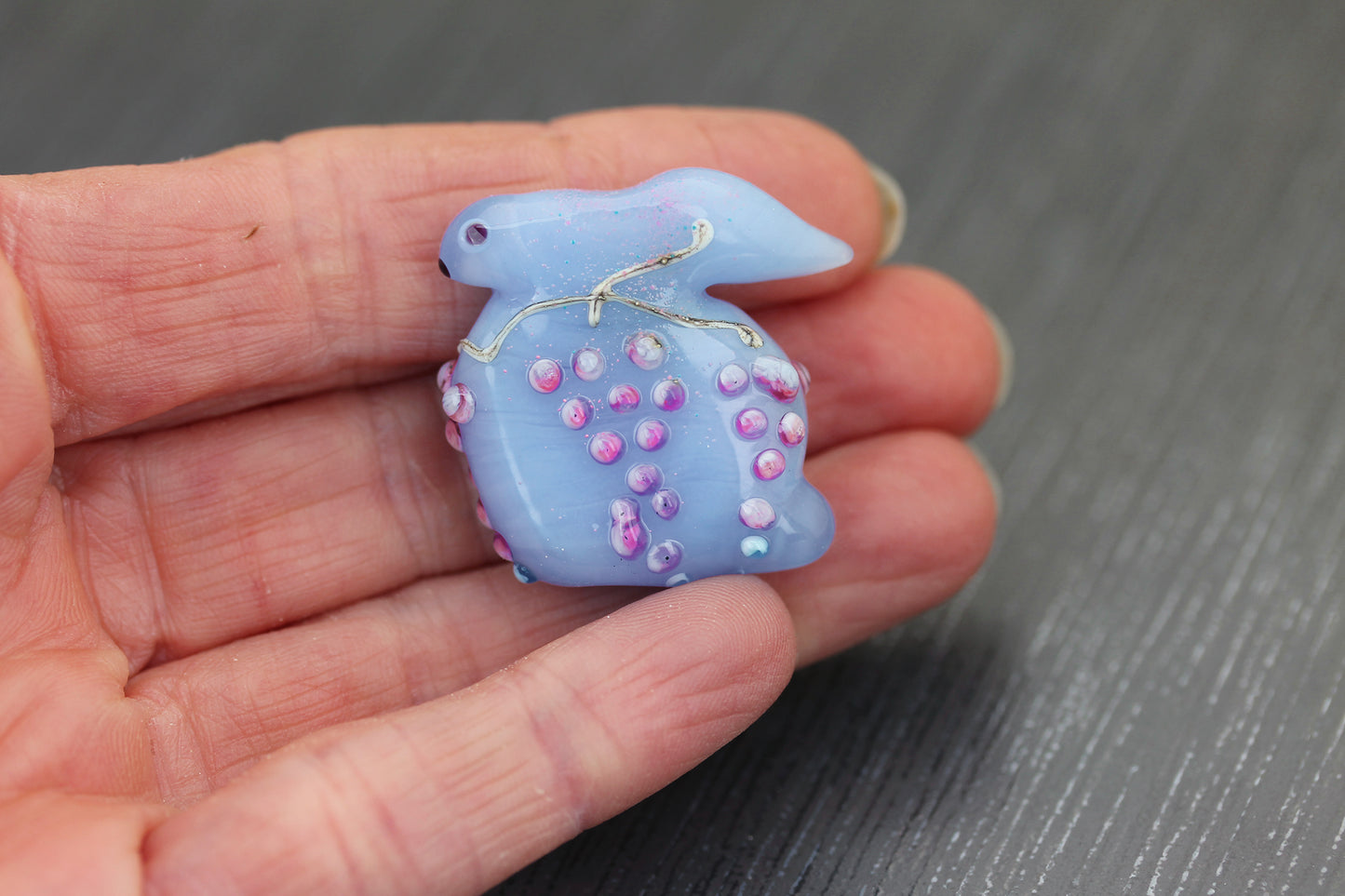 Pastel blue & pink Wisteria hare lampwork glass focal Bead #2505021