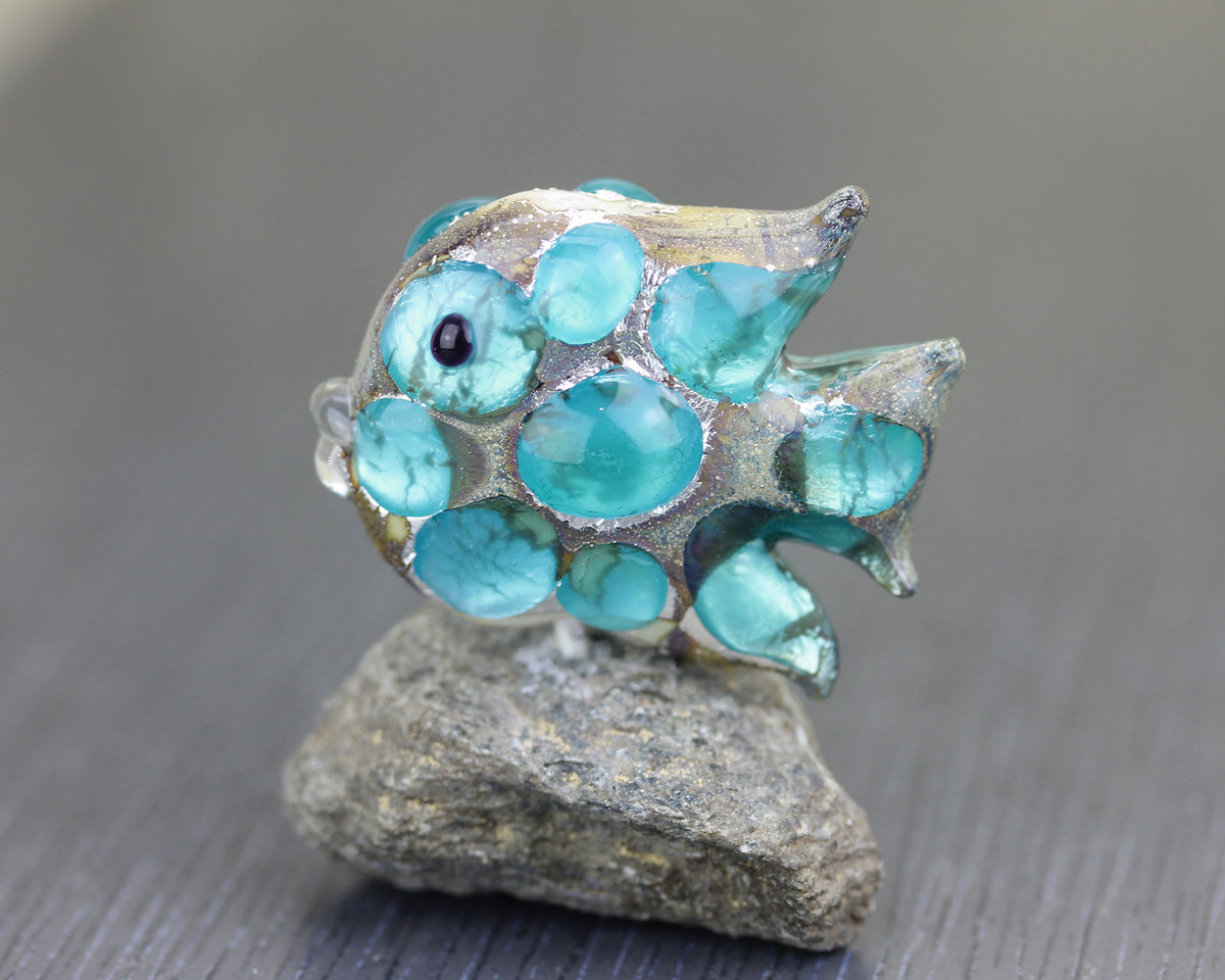 Turquoise & golden amber Art Nouveau Sea Rocks fish focal bead  #1124011
