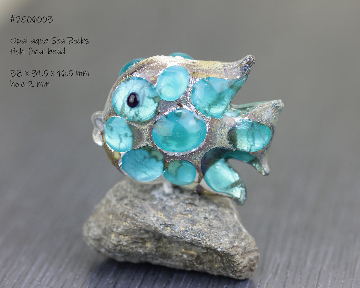 Turquoise & golden amber Art Nouveau Sea Rocks fish focal bead  #1124011