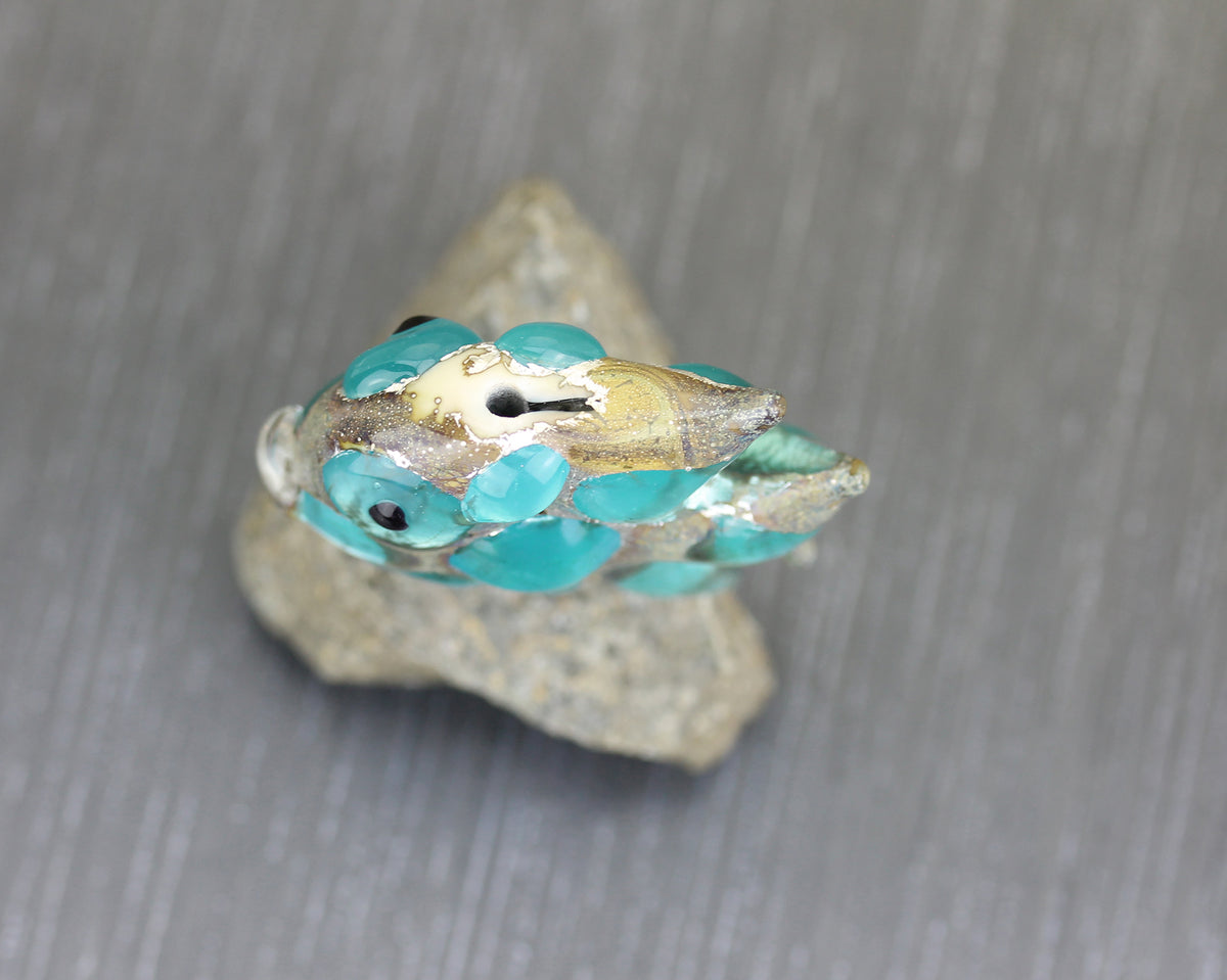 Turquoise & golden amber Art Nouveau Sea Rocks fish focal bead  #1124011