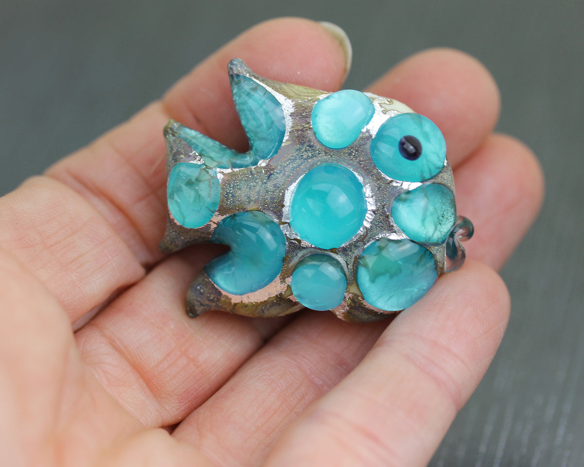 Turquoise & golden amber Art Nouveau Sea Rocks fish focal bead  #1124011