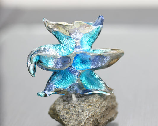 Perle étoile de mer turquoise et verte et argent en verre Sea Rocks #2505102