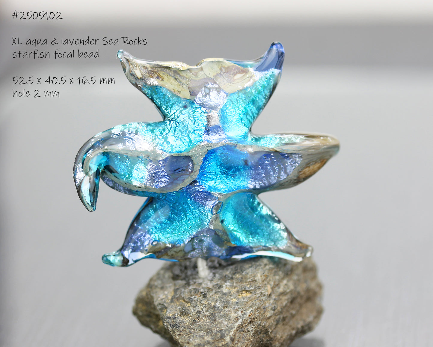 Perle étoile de mer turquoise et verte et argent en verre Sea Rocks #2505102