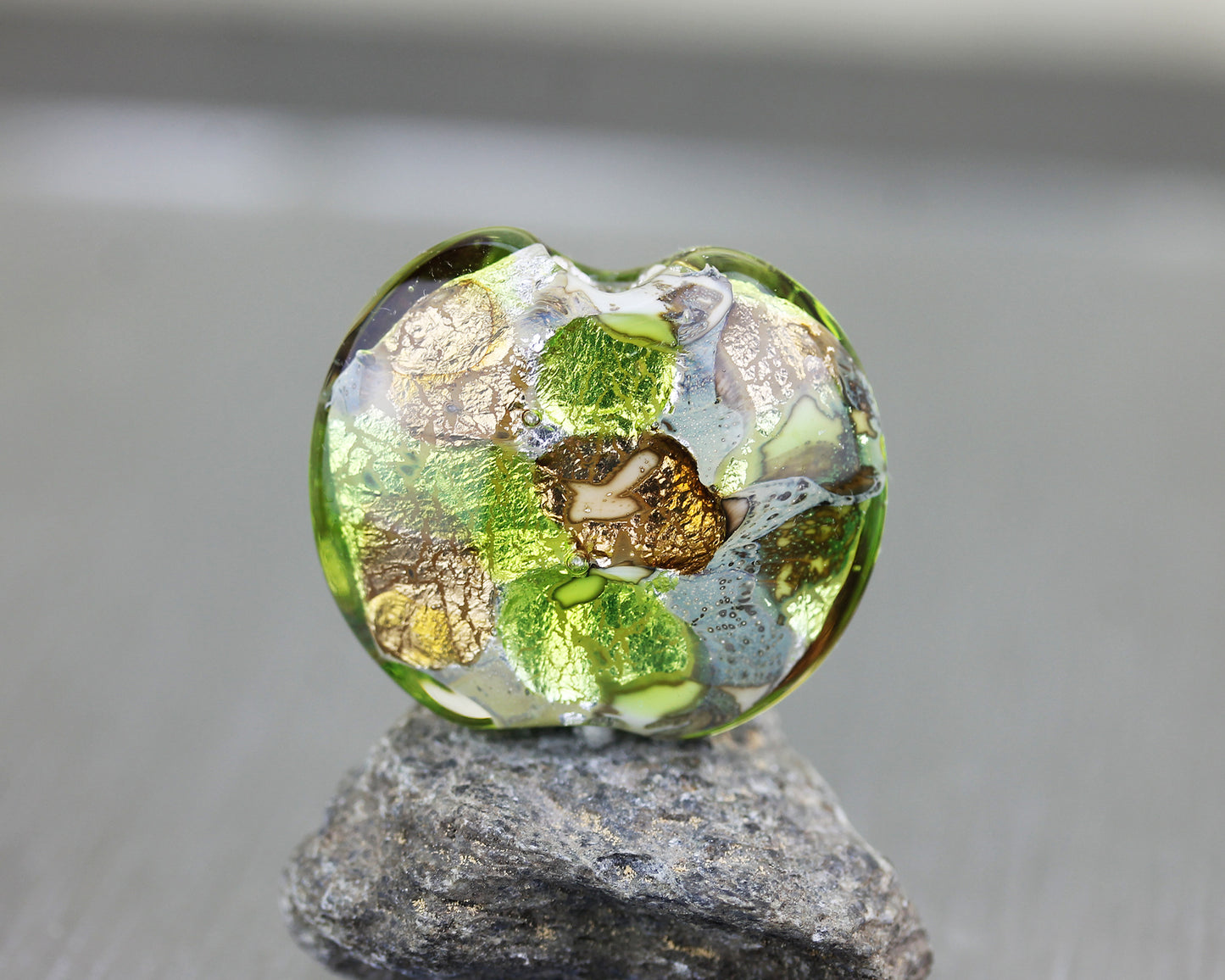  Large green & amber Sea Rocks lentil focal bead #2507858