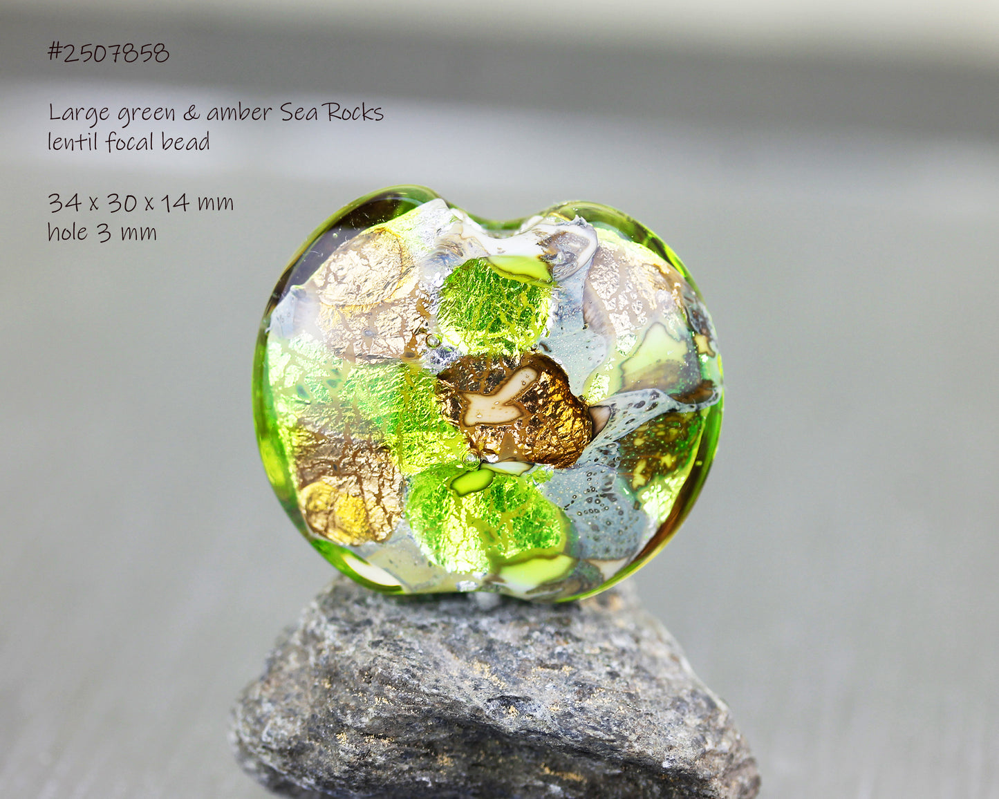  Large green & amber Sea Rocks lentil focal bead #2507858