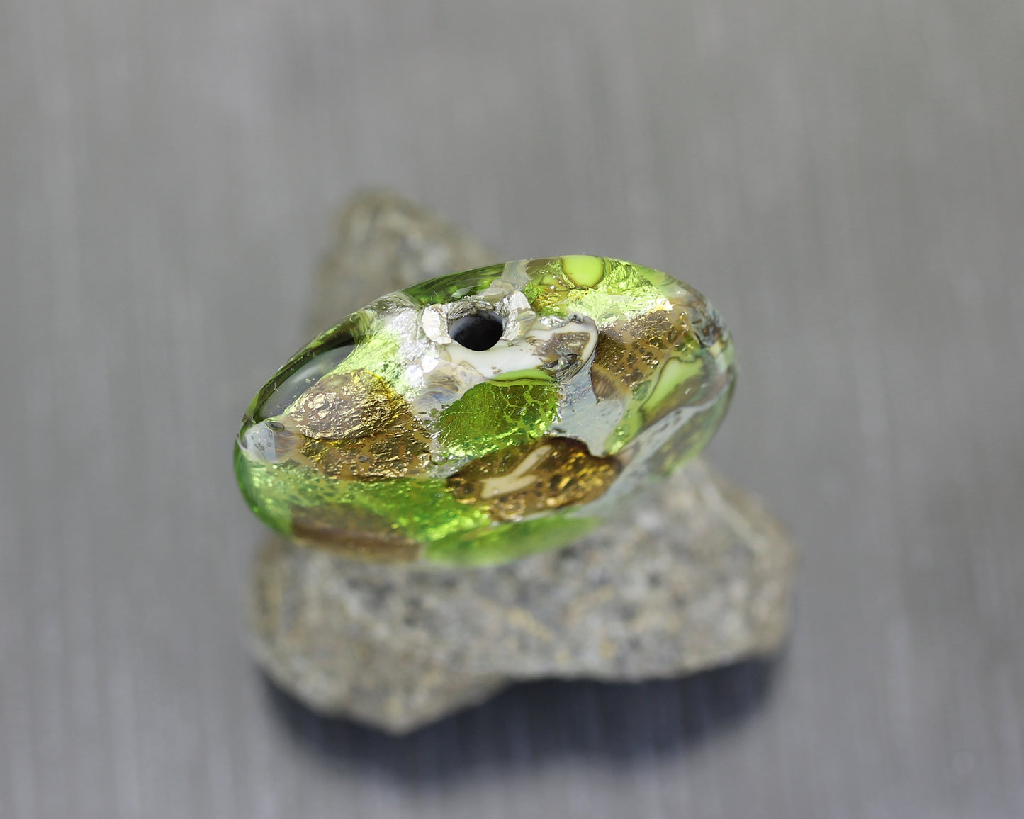  Large green & amber Sea Rocks lentil focal bead #2507858