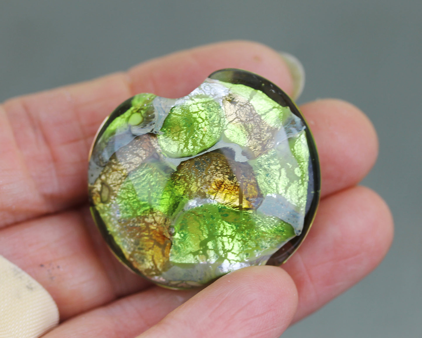  Large green & amber Sea Rocks lentil focal bead #2507858