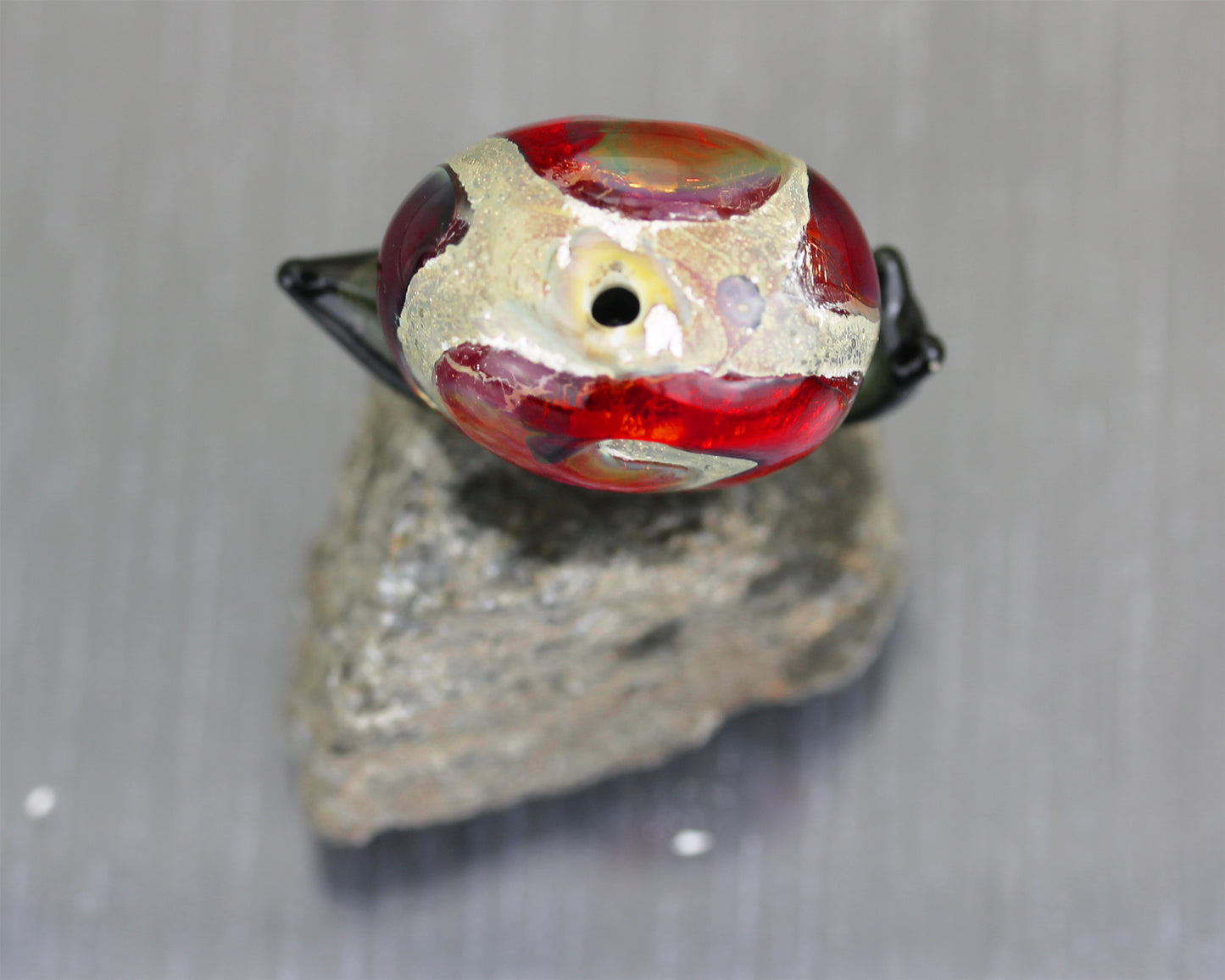 Aqua & green Sea Rocks cat lampwork glass focal Bead #1224016