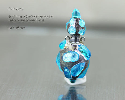 Aqua blue Sea Rocks hollow lampwork glass vessel Bead #2512215